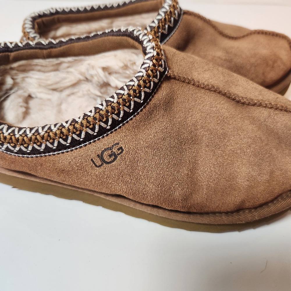 UGG Tasman Slipper Chestnut Suede Sheepskin Lined Shoes Mens 7 Wms 8